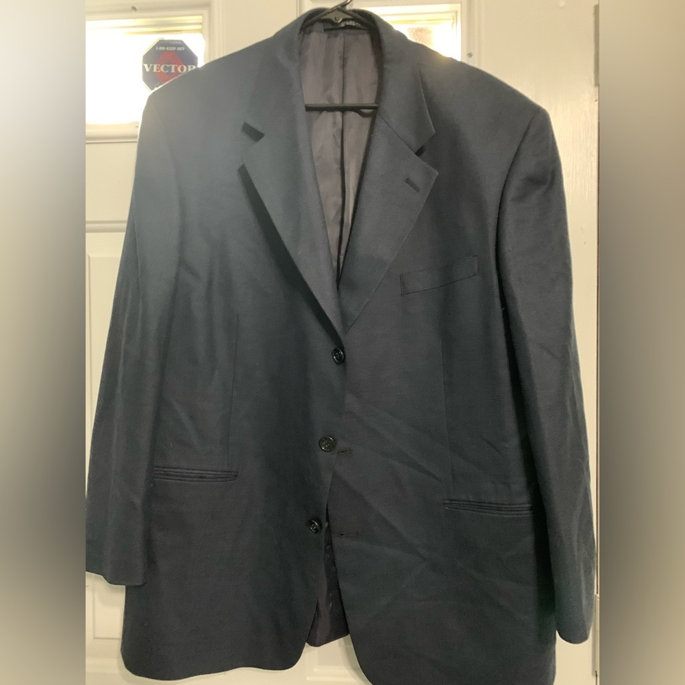 3 Button Blue Basketweave Wool 2 piece Men’s Suit 46R 38W